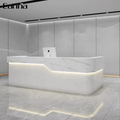 China Corina Customized OEM Joint Seamless Artificial Modern Marble Stone LED Solid Surface Curved Receptions for sale