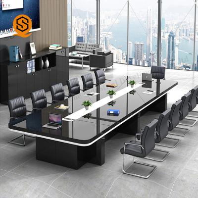 China 20 Person Meeting Room Common Seamless High-tech Regular Solid Outdoor Black Conference Table Large for sale