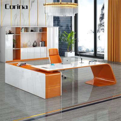 China Artificial Stone White Curve L Shape Adjustable Modern White Glossy Solid Surface Desks (Height) for sale