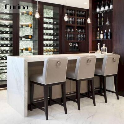 China Eco-friendly modern artificial marble mini reception bar table and chairs nightclub bar furniture set white home bar counter for sale