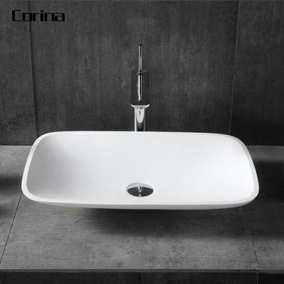 China Custom Modern Unique White Acrylic Solid Surface Integrated Bathroom Sinks Small Hand Wash Sink for sale