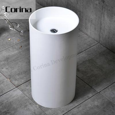 China Eco-friendly Design Unique Acrylic Material Solid Surface Corner Shape Hand Sink Bathroom Pedestal Wash Basins for sale