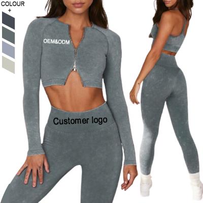 China Breathable Active Wear 4pcs Sport Running Suit-Seamless Yoga Set High Waist Long Sleeve Workout Zipper Gym Fitness Sets For Women for sale