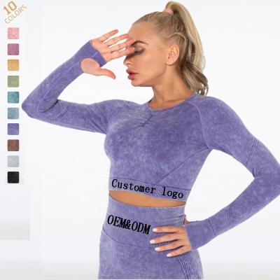 China Breathable Long Sleeve Tie Dye Fitness Workout Shirts Yoga Gym Crop Tops Active Wear Clothing For Women for sale