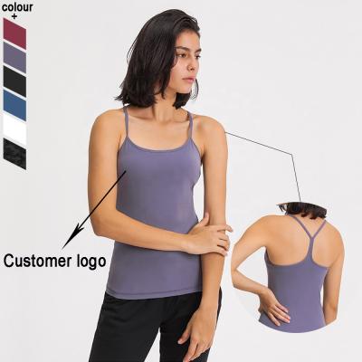 China Antibacterial Customer Logo Workout Fitness Tank Tops For Women Sporty Racerback Camisole Sports Yoga Shirts for sale