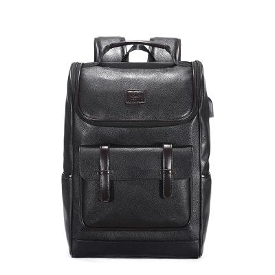 China With USB Factory Sale Korean Genuine Leather Men's Black Cowhide Backpack School Bag Leisure Travel Computer Bag for sale