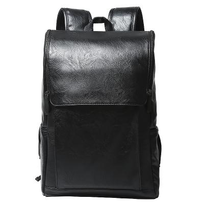 China With USB Factory New 2023 Selling Black Youth PU Leather Large Capacity 14 Inch Laptop Shoulder Bags Unisex Black Backpack for sale