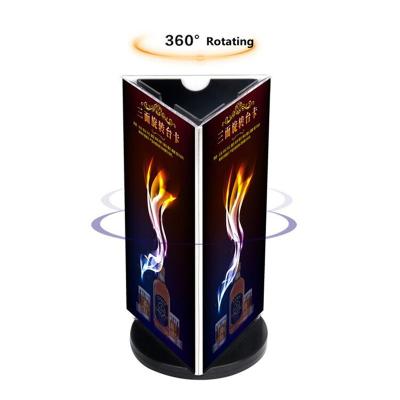 China Rotating Triangle 3 Sided 6 Sides Acrylic Table Tents, Restaurant Menu Display Stand, Announcement Poster Frames for sale