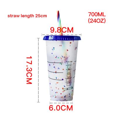 China 2020 Cold Water Hot Seller Set Confetti Reusable Cups With Lids And Rainbow Straw Color Changing Plastic Cup for sale