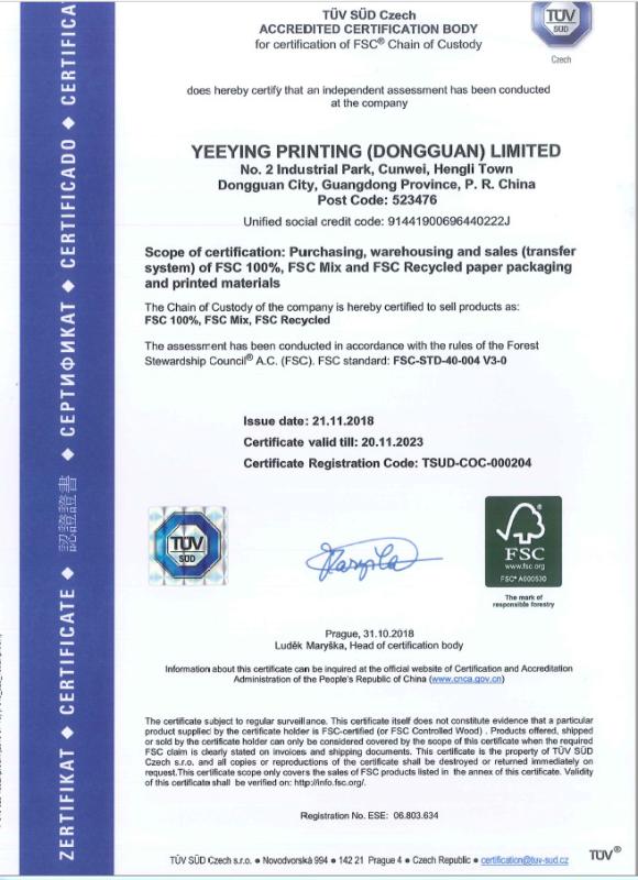 FSC - Yeeying Printing(Dongguan) Ltd.