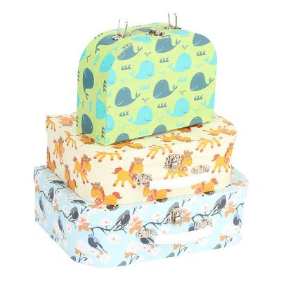 China Wholesale Handmade Suitcase Mini Paper Cardboard Suitcase Handle Toy Travel Luggage With Rod Baby Cardboard Suitcases for sale