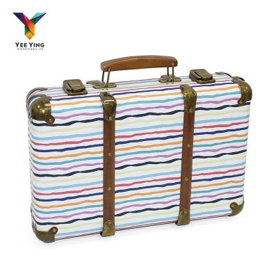 China Retro Handmade Stripes Treasure Box With Metal Handle Printing Paper Cardboard Suitcase for sale