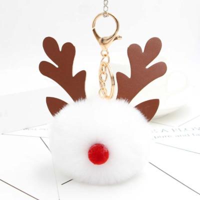 China Factory direct sales fur ball Christmas deer fur pom pom pendant leather ball factory key chain for sale