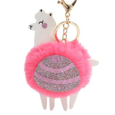 China Factory direct sales new plush ball key chain alpaca sequined tassel leather key chain for sale