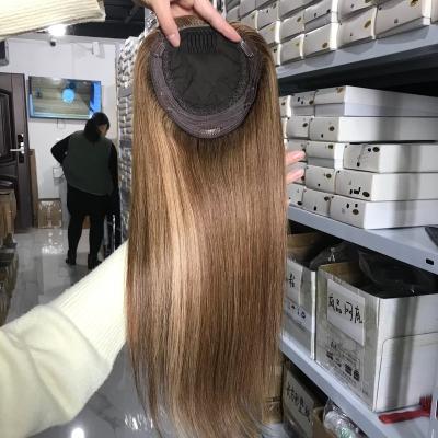 China Balayege Hair Highlight Color Hair Topper Wavy Silk Top With Wefted Wave Bottom Prices Natural European Back 6*7 Size Silk Bottom Toppers for sale