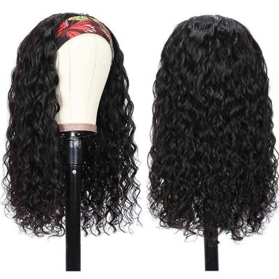 China Wholesale Virgin Human Hair Natural Black Water Wave Installation 16inches Quick Wave Headband Wig for sale