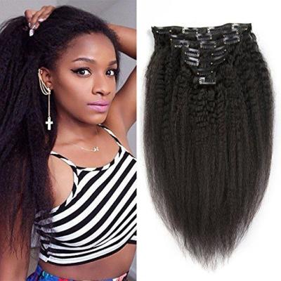 China Natural Remy Kinky Straigh Invisible Seamless Virgin 100% Brazilian Straight Kinky Remy Wholesale Human Hair Raw Clip In Extensions for sale