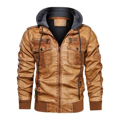 China Wholesale Men's Collar Waist Winter Windproof Large Standing PU Leather Coat Solid Color 3D Washed Motorcycle Leather Jacket Coat for sale