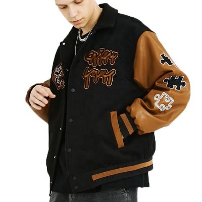 China Spring 2022 new embroidered loose men's jacket windproof with patchwork lapel baseball style casual leather jacket for sale