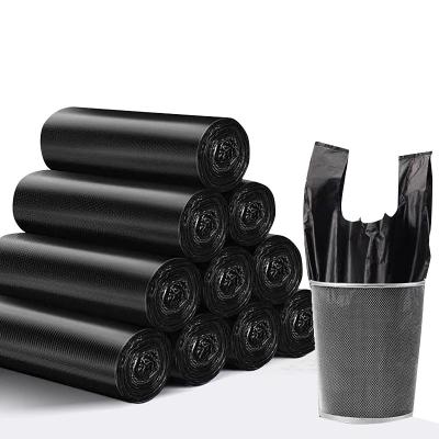 China Recyclable Ready To Ship 2.6gal Black Factory HDPE Plastic Household Garbage Packing Bag Rubbish Bags On Roll with Handle for sale