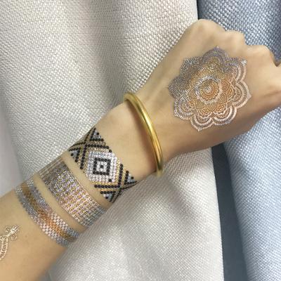 China Temporary Waterproof Custom Personalized Temporary Gold Sex Tattoo Stickers Stamping Metal Gilding Tattoo Stickers for sale