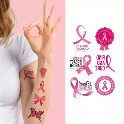 China Temporary Pink Ribbon Waterproof Sweat Publicity Activity Disposable Temporary Tattoo Sticker Tattoo Sticker on Care Day for sale