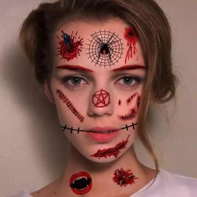 China Temporary Halloween Body Arm Face Kids Tattoo Face Scar Sticker Waterproof Small Prank Makeup Temporary Tattoo Stickers For Women for sale