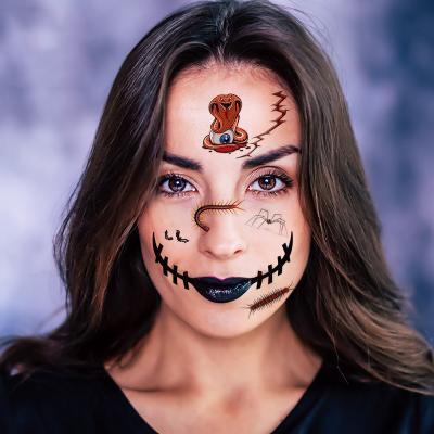 China Temporary New Halloween Facial Temporary Waterproof Tattoo Sticker Facial Makeup Sticker Special Waterproof Face Tattoo Stickers For Women for sale