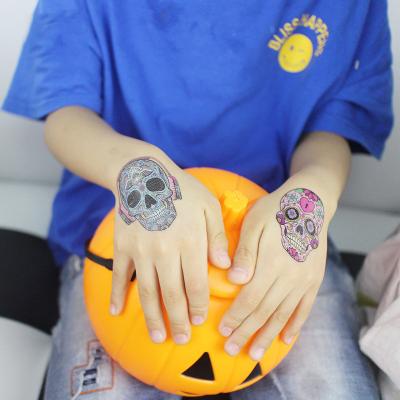 China Temporary New Waterproof Temporary Cartoon Tattoo Stickers For Children Halloween Party Ghost Skull Devil Halloween Skull Face Stickers for sale