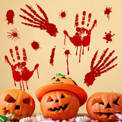 China Temporary Halloween Party Tattoo Stickers Terrorist Decoration Glass Window Scene Layout Props Halloween Blood Hand Print Tattoo Stick for sale