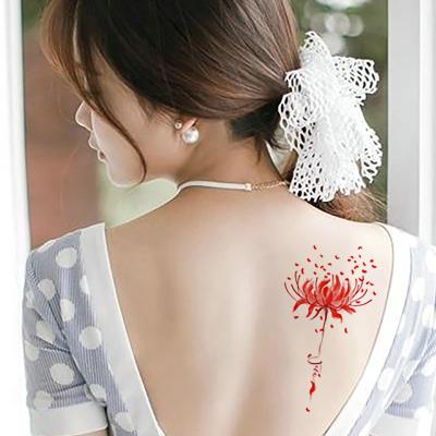 China Temporary Wholesale Red Manzhu Shahua Ins Style Custom Fashion Sexy Body Temporary Waterproof Coloured Flower Tattoo Sticker For Women for sale