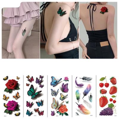 China Temporary 3D Butterfly Waterproof Temporary Coloured Tattoo Stickers Simulation Rose Spider Carp Butterfly Tattoo Stickers For Woman for sale