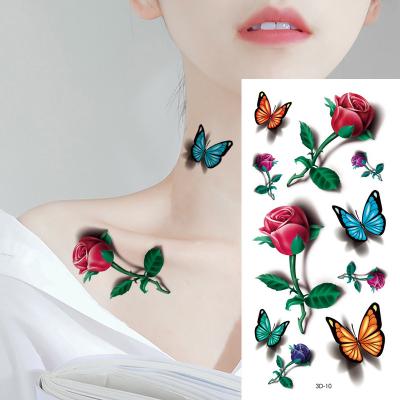 China Temporary Temporary Flower Waterproof 3D Butterfly Tattoo Stickers Rose Flower Insect 3D Color Printing Tattoo Stickers for sale