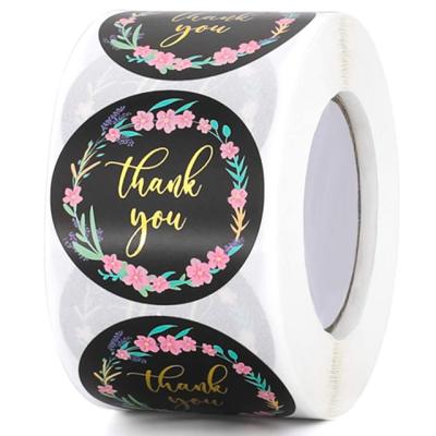 China Waterproof Adhesive Label Floral Stickers Around 38mm Kraft Paper Seal Thank You Stickers Vinyl Sticker Labels for sale