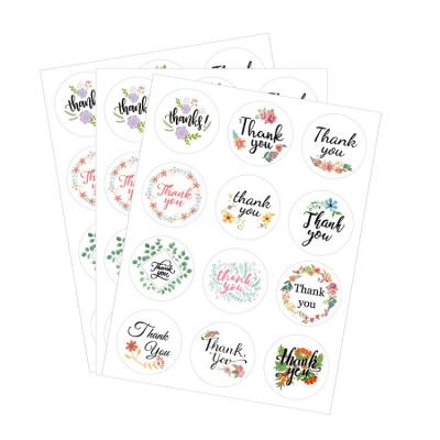 China Waterproof Thank You Stickers 1 Inch Labels Seals 12 Pcs Per Leaf Floral Thank You Label For Purchase for sale