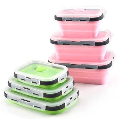 China Freshness Preservation 3pcs Silicone Collapsible Lunch Box Sealed Box Student Fresh-keeping Lunch Storage Box for sale