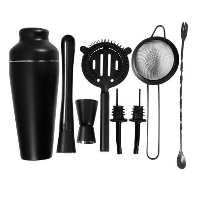 China 8pcs Multifunctional Bartender Martini Shaker Muddler Jigger Kit Mixing Spoon Matte Black Stainless Steel Cocktail Shaker Set Premium Bar Tools for sale