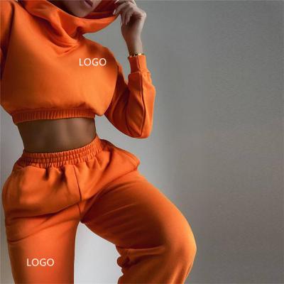 China 2021 Autumn Hoodie Set Breathable Customized Crop Jogger Winter Sweatpants Sets Women Hoodies 2 Piece Set for sale