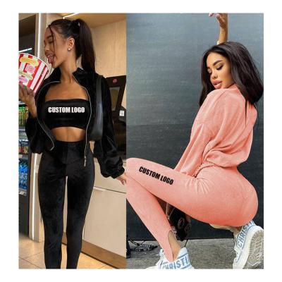 China Breathable Custom Logo Full Zip Up Hoodie Autumn Clothes Women Clothing Sets Sporty Jogging Jackets 3 Two Piece Pants Sets Ladies Tracksuit for sale