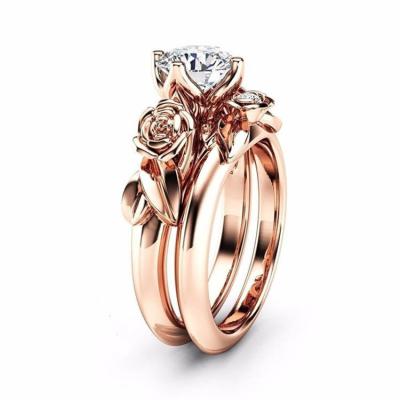 China Fashion Fashion Rose Rings Champagne Cubic Zirconia Women Wedding Rings Gold Plated Sweet Jewelry For Women for sale