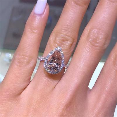 China Fashion Rose Gold Inlaid Water Droplet Banquet Pink Crystal Pear Shaped Engagement Ring For Women for sale