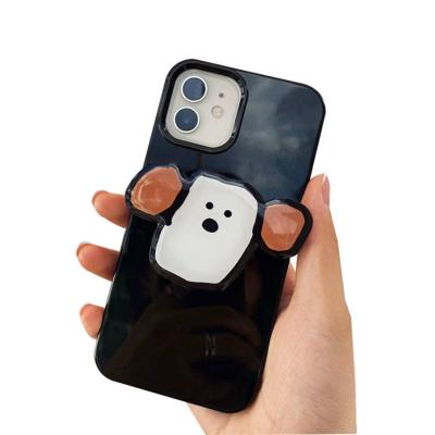 China Soft Anti-fall Cartoon Dog Cell Phone Case Black Jelly Case With Bracket Cell Phone Case Cover for sale