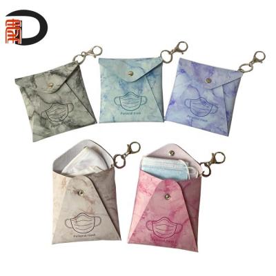 China Recyclable Marble Leather Facemask Stand PU Pattern Key Chain Cover Personal Carrying Case With Custom Logo for sale