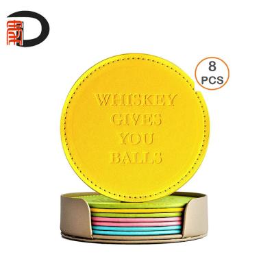 China Durable PU Leather Funny Drink Coasters With Stand - Set Of 8 Stylish Leather Coasters for sale