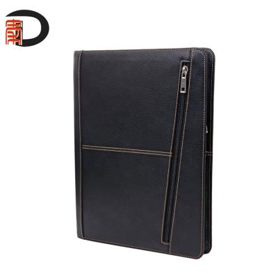 China PU financi A4 leather office/school/personal folder folder cover black zipper promotion with business document protection folder for sale