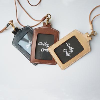 China Hot-selling Working Vertical PU Leather ID Name Badge Card Holder With Badge Clip Customized Size for sale