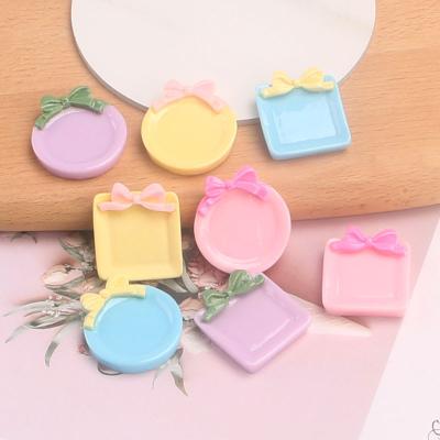 China Global Simulation Cute Colorful Bow Around Square Dish Design Resin Cabochons Kids Dollhouse Play Accessories DIY for sale