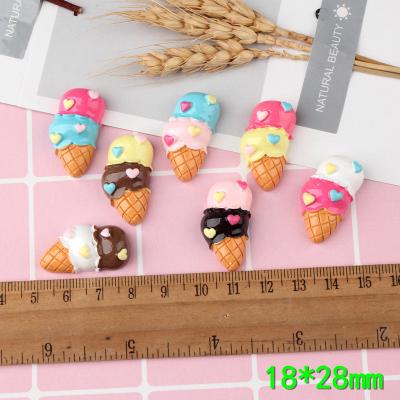 China Global cute hand draw craft colored half simulation heart ice cream cone design flatback resin cabochons for sale