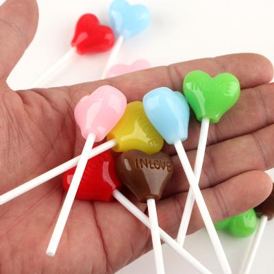 China Global yiwu insheen craft new style kawaii colored miniature 3d heart lollipop resin cabochons charms for keychain for sale