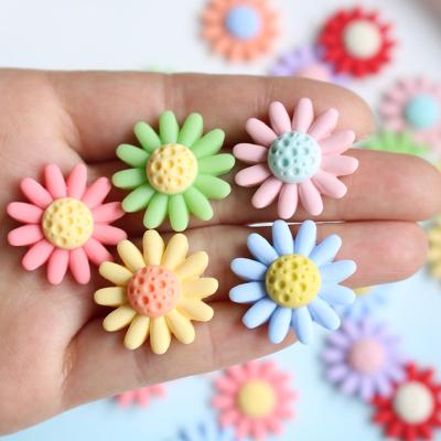 China Worldwide 2022 new matte style colorful sunflower design resin flat back cabochons kids hair ornament diy accessories for sale